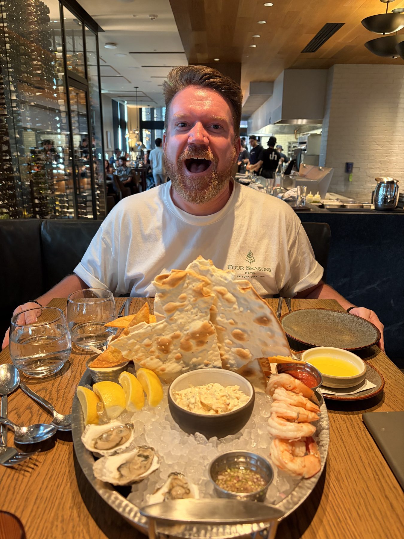 Jeff enjoying a large seafood tower